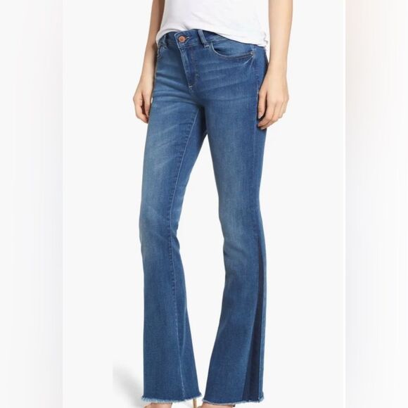 DL1961 Bridget Mid Rise Instasculpt Boot in Newbury Size 30 Denim Raw Hem - Picture 1 of 14